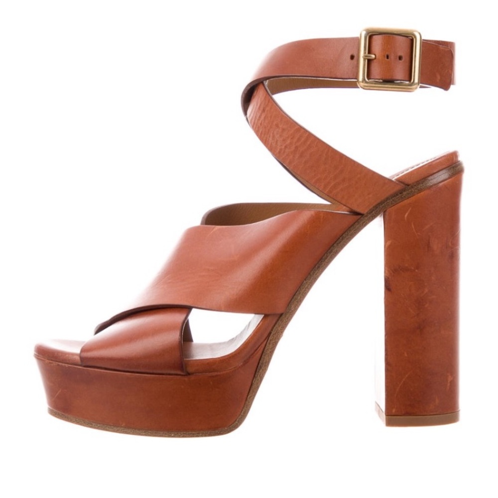 Chloe Desiree Leather Platform Sandal Block Heel 8